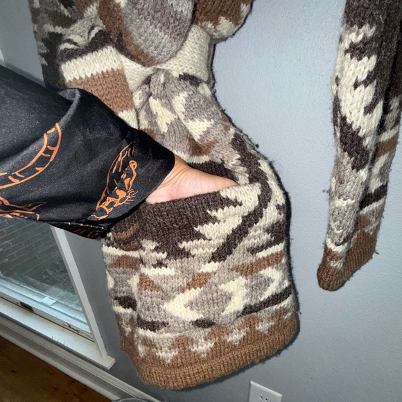 Ralph Lauren Southwestern Navajo 100% Wool Hand Knit Cardigan Waist Tie S/P Polo - Picture 4 of 11